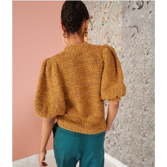 Ulla Johnson Zula Pullover Sweater Puff Sleeve Ochre Brown Gold Size P - Picture 3 of 9